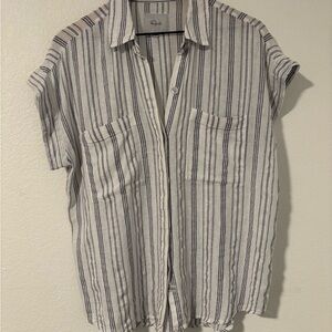 Rails Cape May Stripe Top Button Front Pockets Cuffed Sleeves Size M Blue/White